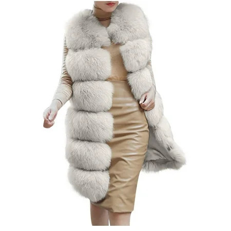 Women's Faux Fur Vest Jacket Winter Thick Warm Faux Fur Vest Coat Sleeveless Long Outerwear | Walmart (US)