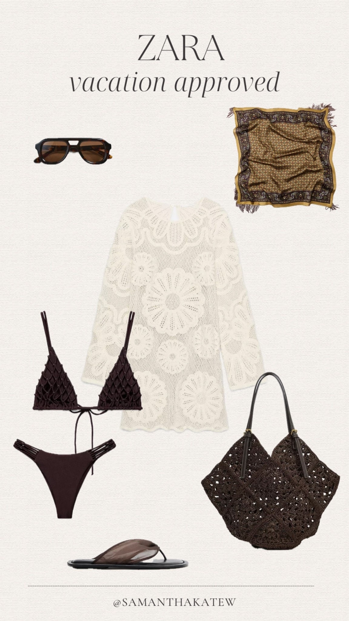 @Zara Zara vacation outfit inspo, crochet dress, neutral outfit 

#LTKgrwm #LTKootd #LTKSwim