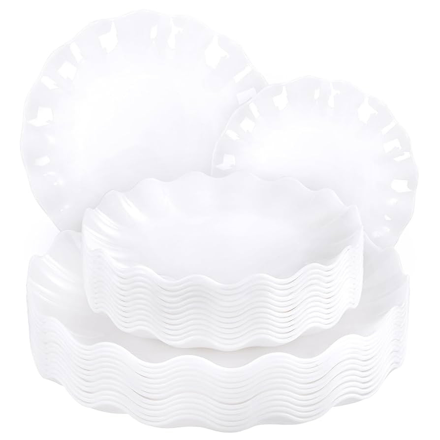 LIYH 24 Pcs White Plastic Plates Reusable - Unbreakable Party Plates, Microwave & Dishwasher Safe... | Amazon (US)