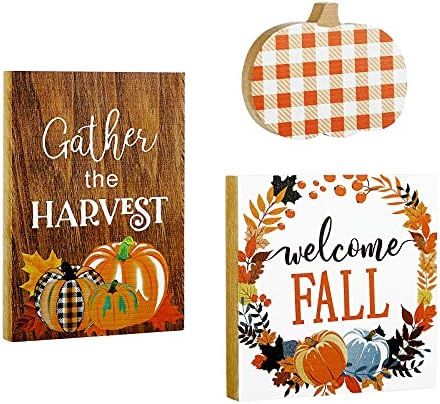 3 Pieces Fall Wooden Signs Welcome Fall Tabletop Signs Thanksgiving Harvest Pumpkin Table Standup... | Amazon (US)