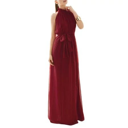 Daciye Boho Bandage Swing Dress Women Sleeveless Chiffon Maxi Dresses (Wine Red) | Walmart (US)