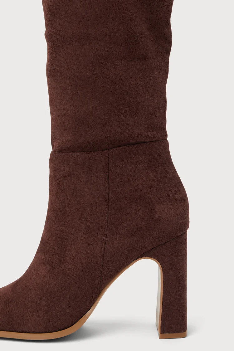 Ceceliaa Dark Brown Suede Square Toe Knee-High Boots | Lulus
