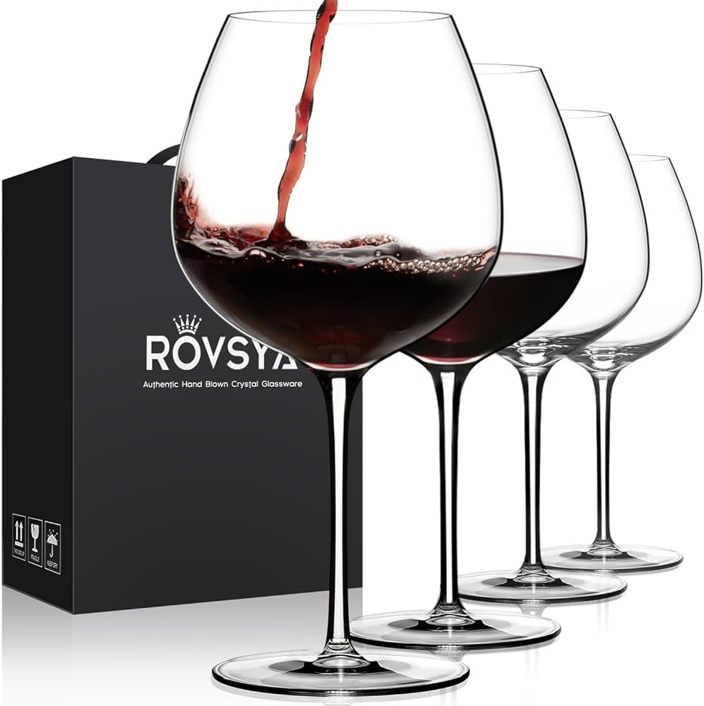 ROVSYA Red Wine Glasses Set of 4, Large Hand Blown Crystal Burgundy Glasses-Ultra-thin, Light for... | Amazon (US)