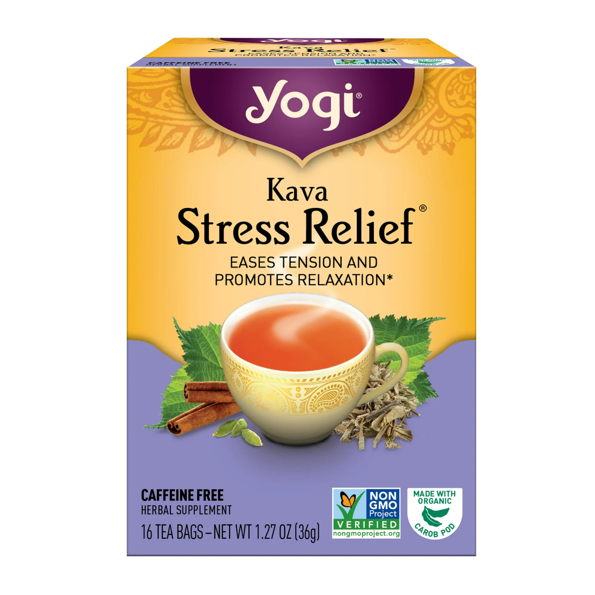 Yogi Tea Kava Stress Relief, Caffeine-Free Herbal Tea Bags, 16 Count - Walmart.com | Walmart (US)