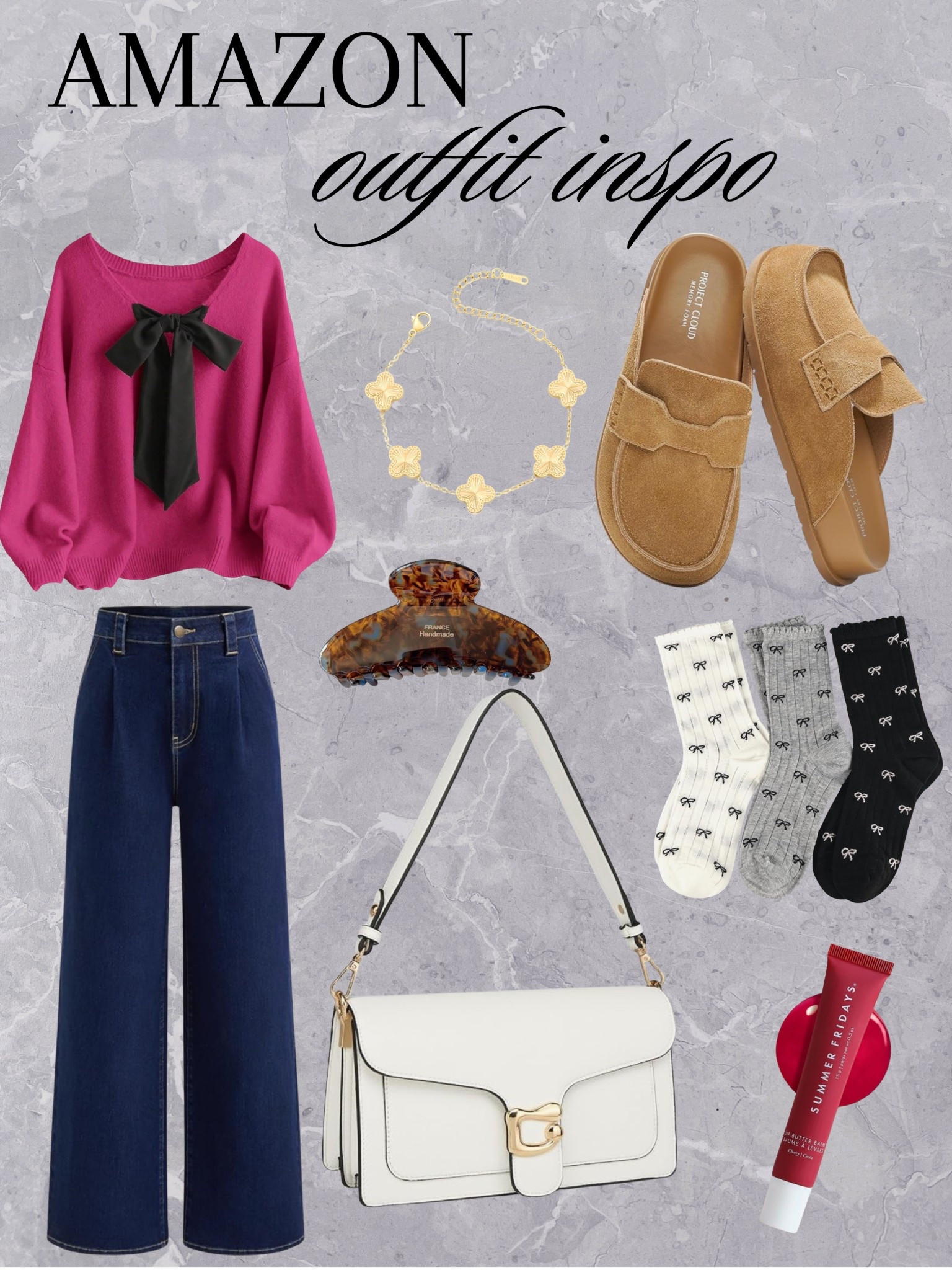 
Amazon Outfit Inspo 💕 Chic Pink Sweater & Casual Everyday Look

The cutest Amazon outfit inspiration for a polished yet effortless everyday look! 💖 This outfit features a pink bow sweater, wide-leg jeans, cozy suede loafers, a chic white shoulder bag, dainty gold jewelry, bow detail socks, and the perfect claw clip. It’s the perfect mix of feminine and casual — great for brunch, errands, coffee dates, or casual office days. Affordable Amazon fashion finds styled into one elevated, put-together outfit idea you’ll wear on repeat!
#AmazonFinds #OutfitInspiration #AffordableFashion #CasualChic #AmazonStyle


#LTKValentine #LTKMidsize #LTKSeasonal