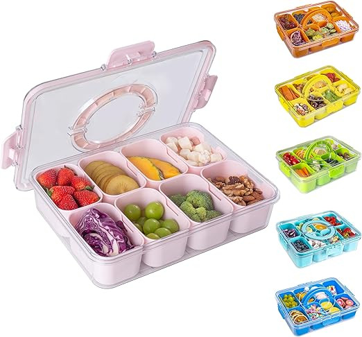 WACOI Divided Snack Serving Tray with Lid and Handle Travel Snackle Charcuterie Container Portabl... | Amazon (US)