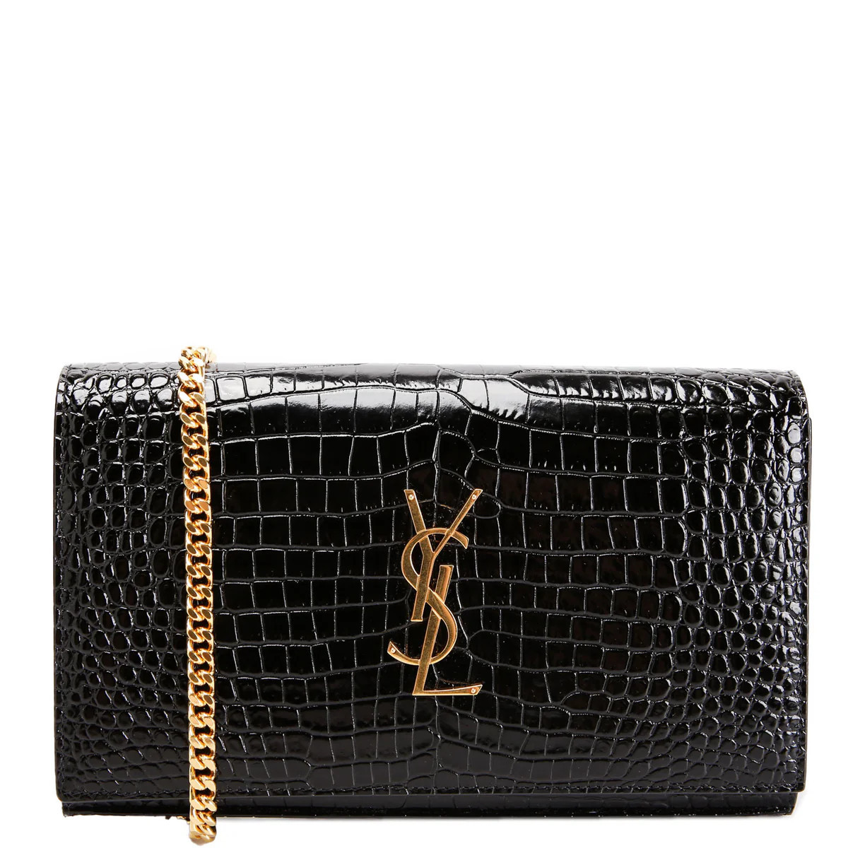Cassandre Chain Wallet Crocodile Embossed 747464 Black | Keeks Designer Handbags