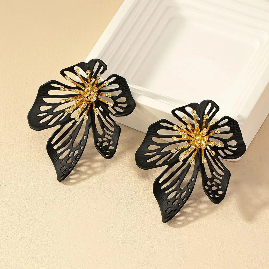 Chunky Gold Exaggerated Flower Dangle Earrings, Trendy Punk Geometry Large Stud Earrings, Street ... | Walmart (US)