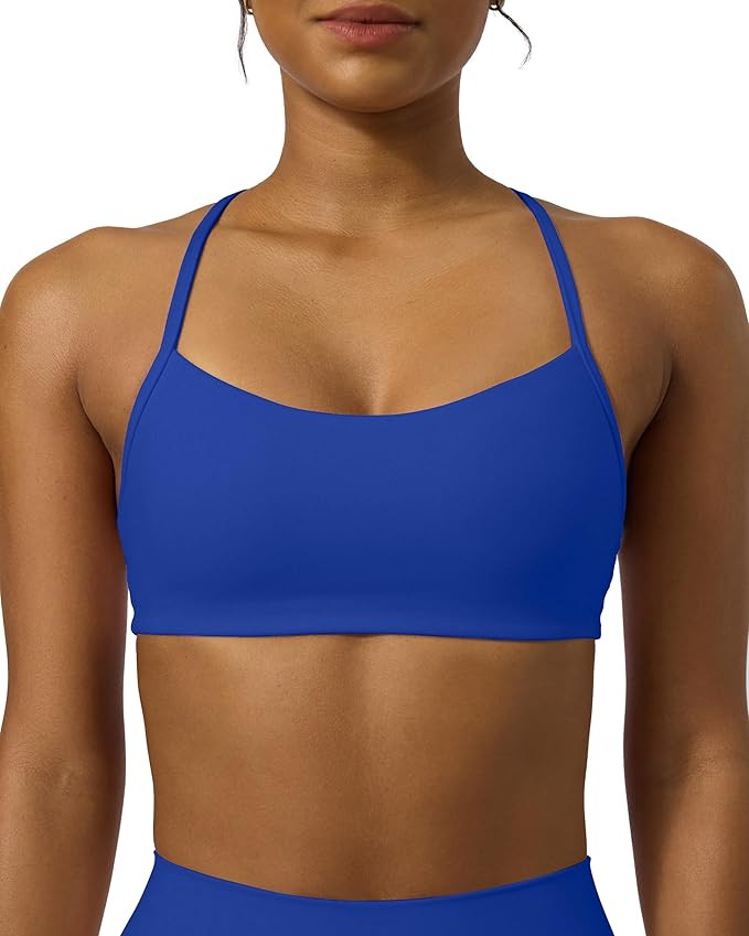 Yoga Racerback Bras for Women - Buttery Soft Low Support Scoop Neck Y-Back Thin Strap Sports Bra ... | Amazon (US)
