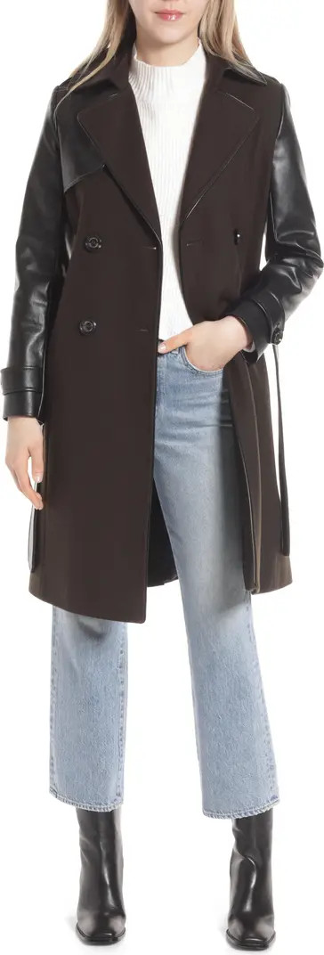 Sam Edelman Mixed Media Wool Blend Trench Coat | Nordstrom | Nordstrom