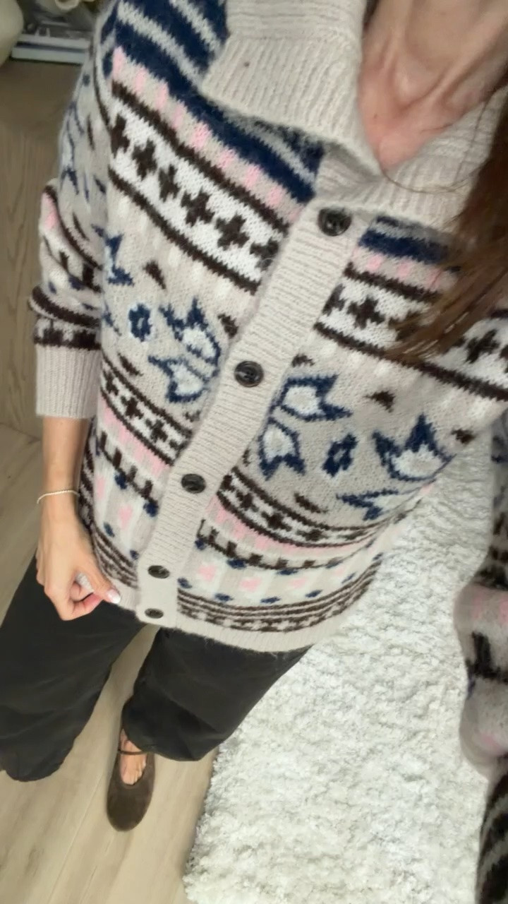 Target new arrivals, I'm wearing size S in sweater, size 2 in jeans, both on sale.

patterned cardigan, fall cardigan outfit, brown pants outfit, ballet flats outfit, cozy fall style, early fall outfit, casual fall fashion, women’s fall outfit, everyday fall style, preppy fall outfit

#LTKOver40 #LTKSaleAlert