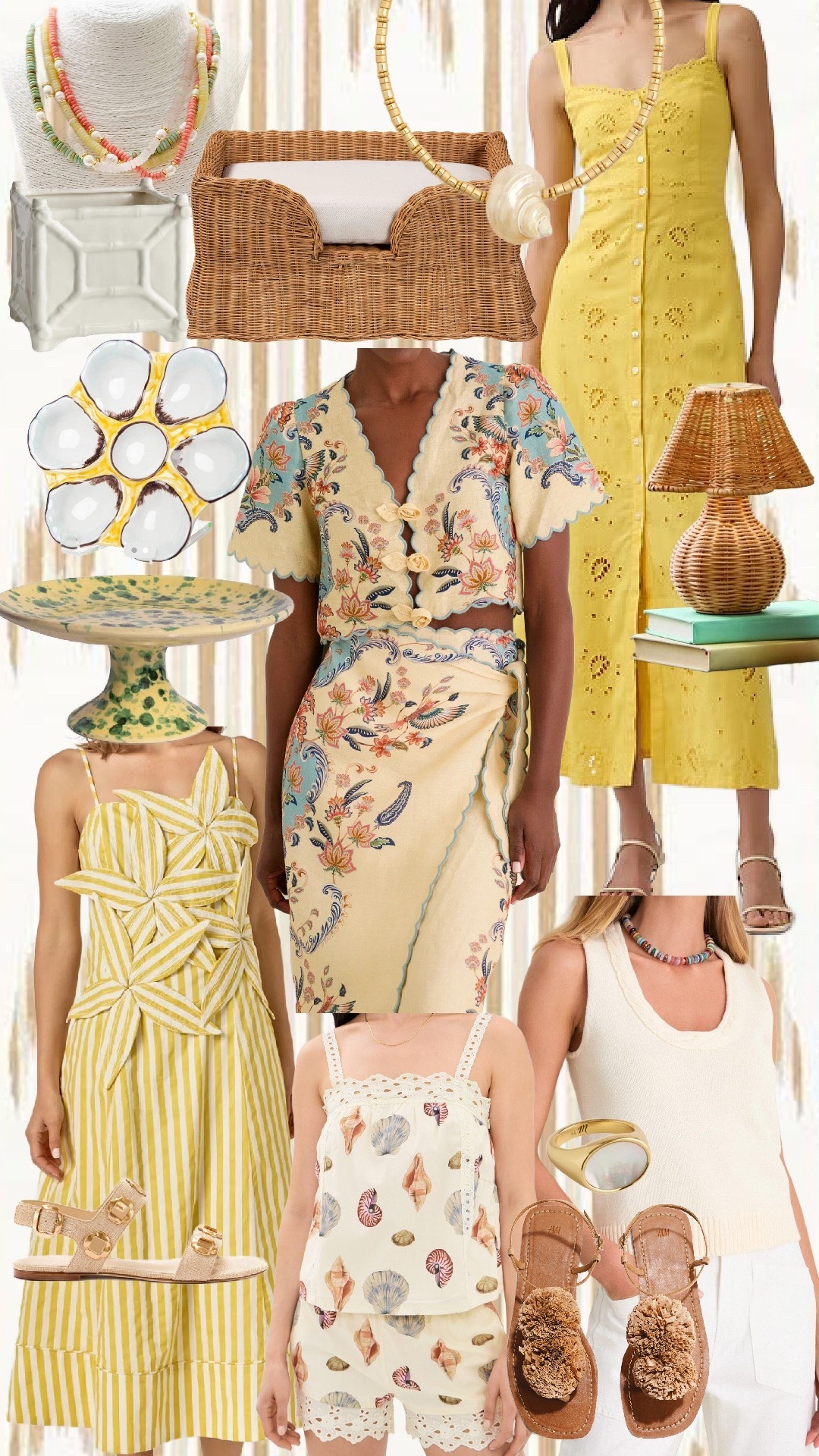 ☀️ Coastal charm, butter yellow, and all the wicker details I’m loving this season. From eyelet dresses and breezy stripes to shell prints and colorful beads, these finds feel like a summer by the sea wrapped up in one collection.

Whether you’re headed to Nantucket, 30A, Charleston, or simply dreaming of a seaside escape, these pieces bring that effortless coastal-grandmillennial charm to everyday summer style.

Tap through to shop my favorites before they sell out!

PRODUCT LISTING
• Butter yellow eyelet midi dress
• Yellow and white striped statement maxi dress
• Printed scalloped skirt and cropped top set
• Shell print pajama/loungewear set
• Cream knit tank top
• Colorful beaded necklaces
• Shell pendant necklace
• Pearl statement ring
• Gold pom-pom sandals
• Gold double-buckle sandals
• Rattan table lamp
• Wicker pet bed
• Ceramic oyster serving platter
• Green speckled pedestal cake stand
• White ceramic accent planter

HASHTAGS

#LTKStyle #SummerStyle #GrandmillennialStyle #CoastalGrandmillennial #CoastalStyle #NantucketStyle #ResortWear #SummerFashion #ClassicStyle #TraditionalStyle #ButterYellow #CoastalLiving #BeachHouseStyle #RattanDecor #WickerDecor #SummerFinds #TheBrokeBrooke #LTKCreator

#LTKSeasonal #LTKTravel
