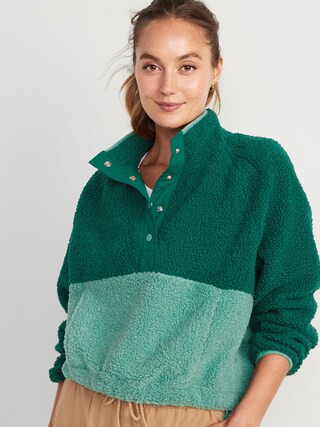 Long-Sleeve Oversized Two-Tone Sherpa Sweatshirt for Women | Old Navy (US)