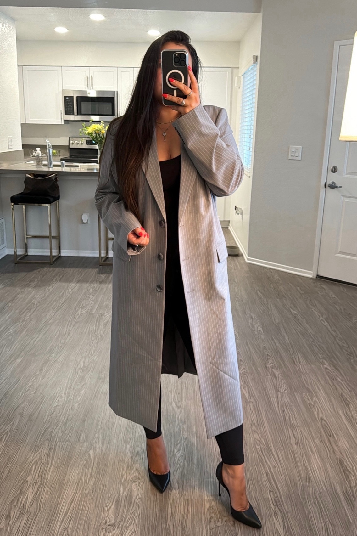 Work outfit 🩶
Office outfit blazer looks
Blazer outfit
Pumps are Nine West size 6.5
Black pumps
Coat
Winter outfit
Coat is on sale 
Nordstrom
Pinstripe blazer 

#LTKworkwear #LTKsalealert #LTKstyletip