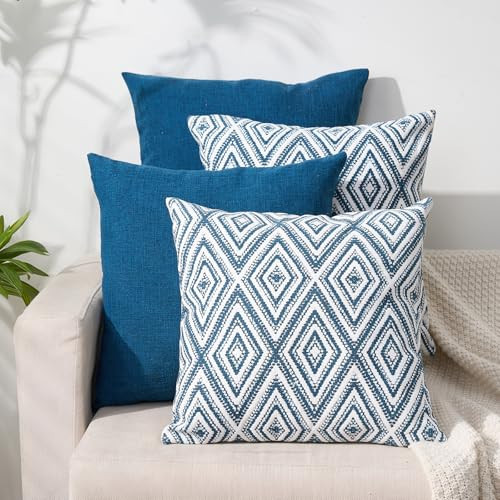 HPUK Decorative Throw Pillow Covers Set of 4 Couch Pillows Linen Cushion Cover for Couch Sofa Living Room, 18"x18" inches, Navy Blue | Amazon (US)