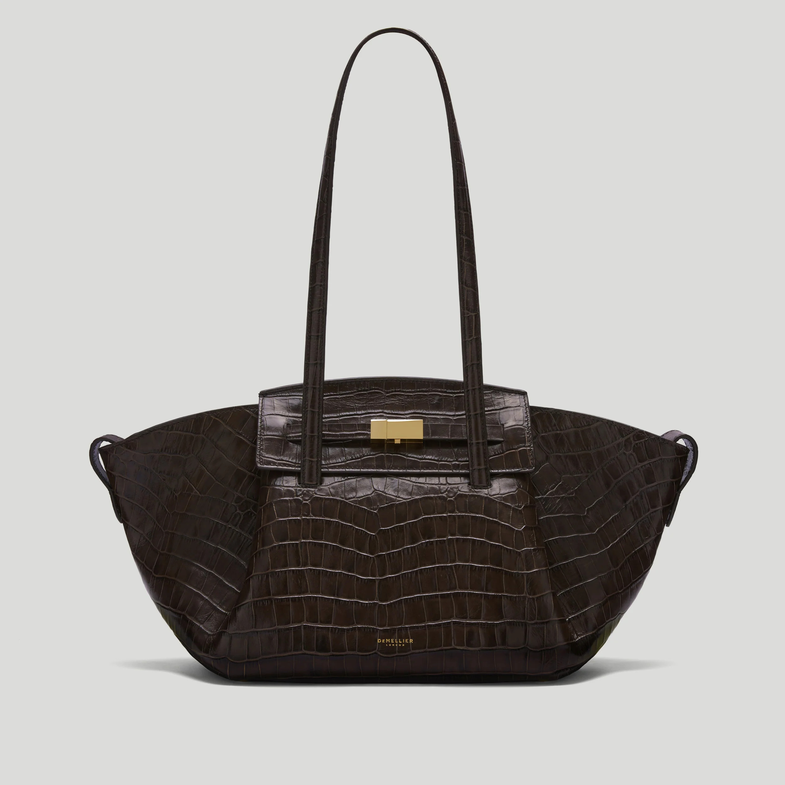 DeMellier The Midi Brooklyn in Dark Chocolate Croc-Effect Leather Shoulder bag | DeMellier