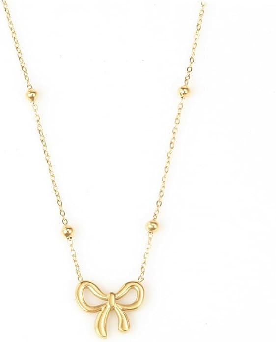 SUNNYOUTH Bow Necklace for Women Girls Bowknot Choker Necklace 14K Gold Plated Ribbon Choker Neck... | Amazon (US)
