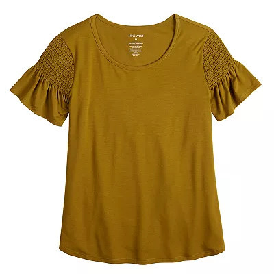 Women's Nine West Smocked Flutter Sleeve Tee | Kohl's