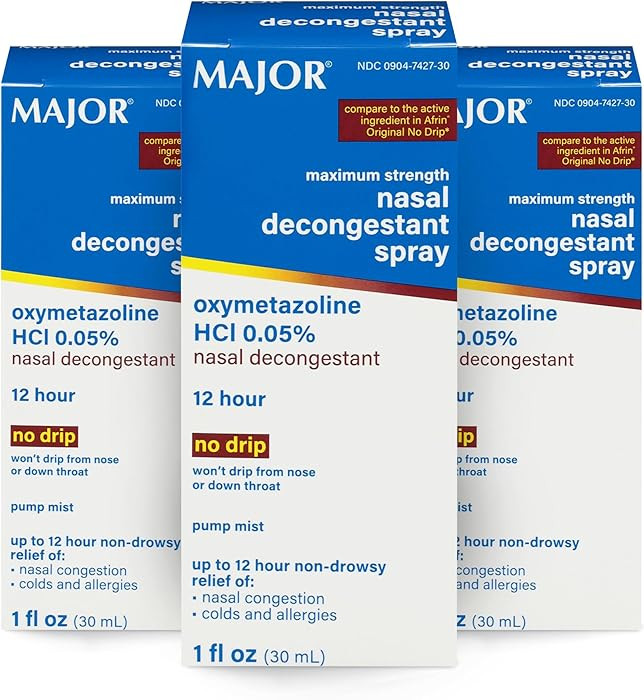 MAJOR Maximum Strength Nasal Decongestant Spray, Oxymetazoline HCl 0.05% Pump Mist, Non-Drowsy Na... | Amazon (US)