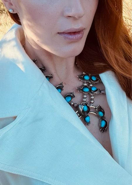 Showing you guys a zoomed in look at this squash blossom necklace. You’ve seen me wear before at the ranch, but I wore for a black tie dinner here in Africa. It’s made to be longer, but I cinched it up higher on my neckline to show the details. 

#LTKtravel #LTKFind #LTKstyletip