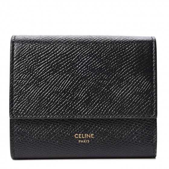 Grained Calfskin Small Multifunction Folded Wallet Black | Fashionphile