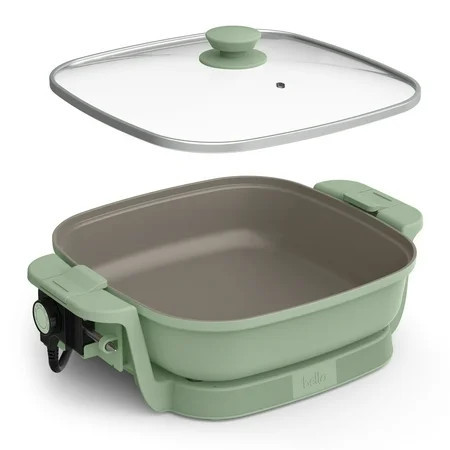 bella 12" Make & Take Electric Skillet with EverGood™ Ceramic Nonstick Coating, Adjustable Temperature, Dishwasher-Safe Glass Lid, Seaglass | Walmart (US)