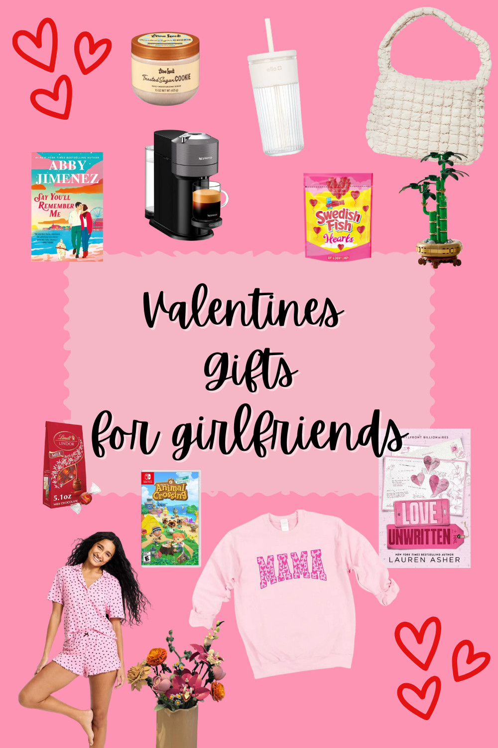 Looking for the perfect Valentine’s Day gifts for your girlfriend? 💕 This curated Valentine’s Day gift guide for girlfriends is packed with cute, cozy, and thoughtful finds she’ll absolutely love. From pink heart pajamas and a trendy Wild Fable puffer shoulder bag to a cozy graphic sweatshirt, these Valentine-approved picks are equal parts stylish and sweet.

Plan the ultimate cozy date night with romance novels, Animal Crossing on Nintendo Switch, and indulgent chocolate truffles and Valentine gummy hearts. Treat her to elevated self-care with a frosted sugar cookie body scrub, stunning LEGO flower bouquets, or calming lucky bamboo décor she can display all year long. Upgrade her mornings with a Nespresso coffee maker and a chic straw tumbler—perfect for coffee dates at home.

✨ Perfect for:

Valentine’s Day gifts for girlfriends

Cute Valentine gift ideas for her

Cozy at-home date night gifts

Pink Valentine aesthetic finds

Valentine gifts for women from Target

Save this pin for girlfriend-approved Valentine inspiration, romantic gift ideas, and trendy Valentine presents she’ll adore 💘 

 #LTKValentine #LTKmomlife #LTKSeasonal