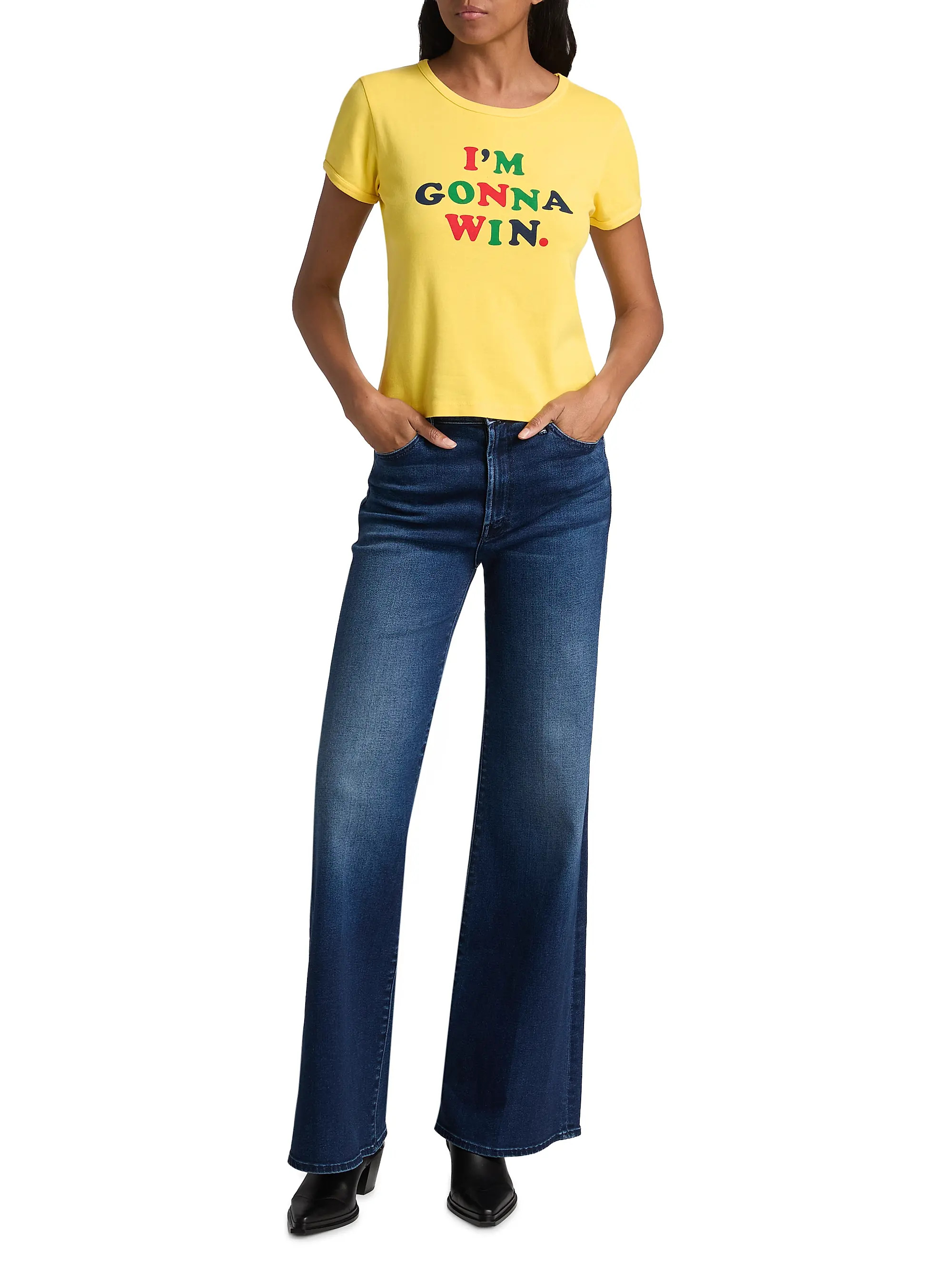 Mother The Hustler Roller Sneak High-Rise Flare Jeans | Saks Fifth Avenue | Saks Fifth Avenue