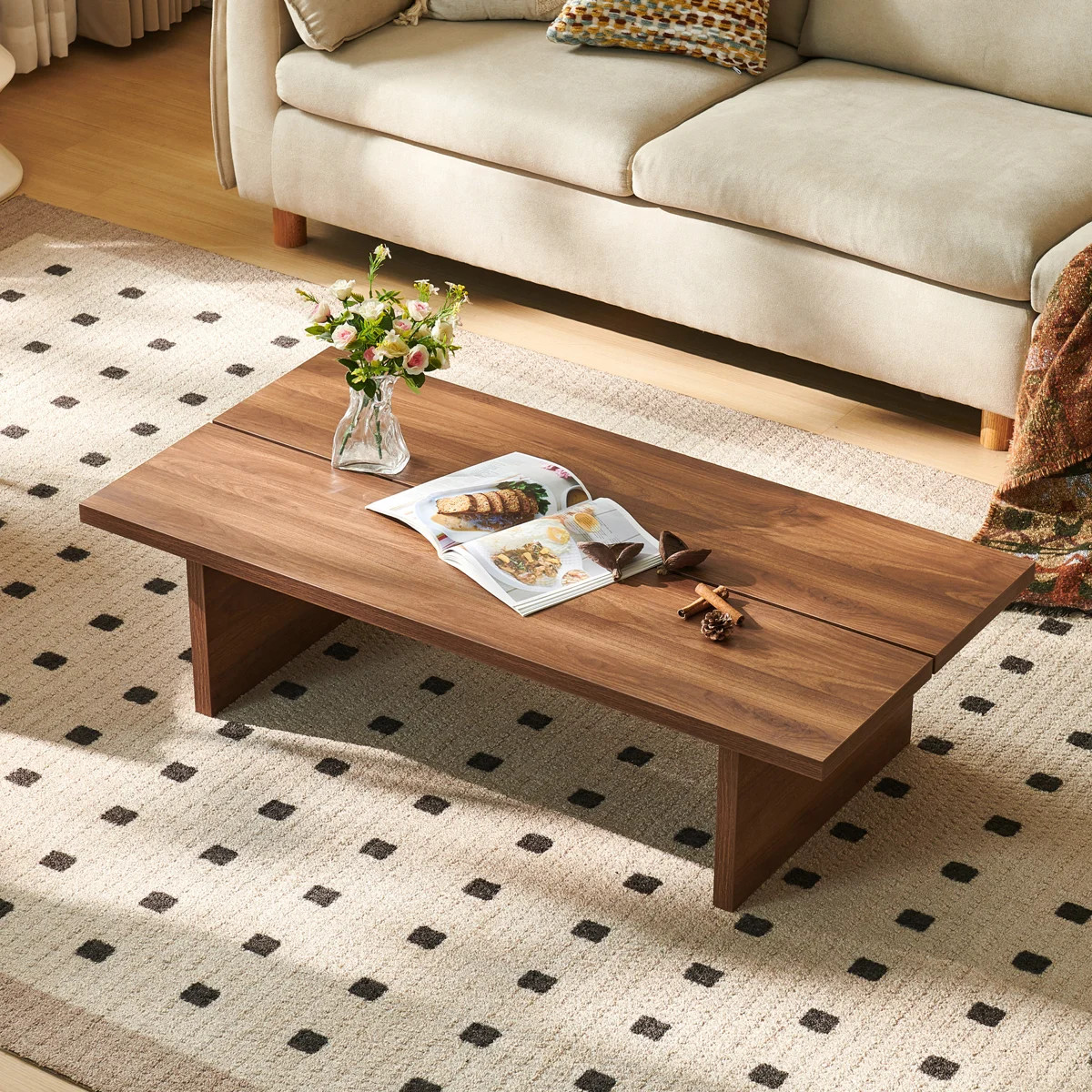 47" Modern Minimalist Split Brown Coffee Table, Rectangular Wood Center Table for Living Room | Wayfair North America