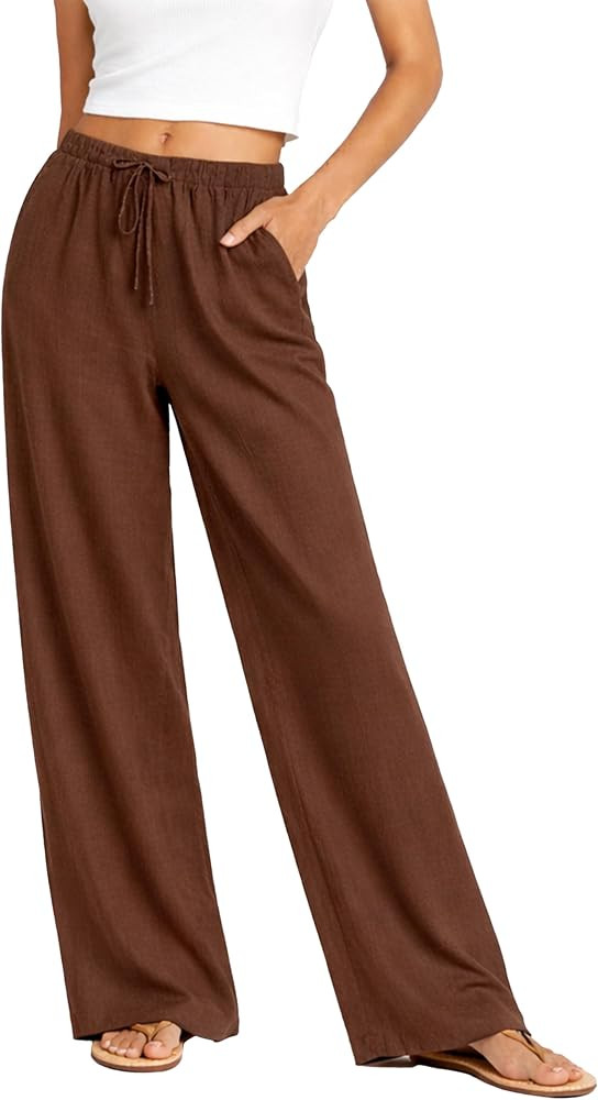 Wide Leg Linen Pants for Women & 2026 Summer High Waisted Palazzo Style, Cotton Pants, Women Line... | Amazon (US)