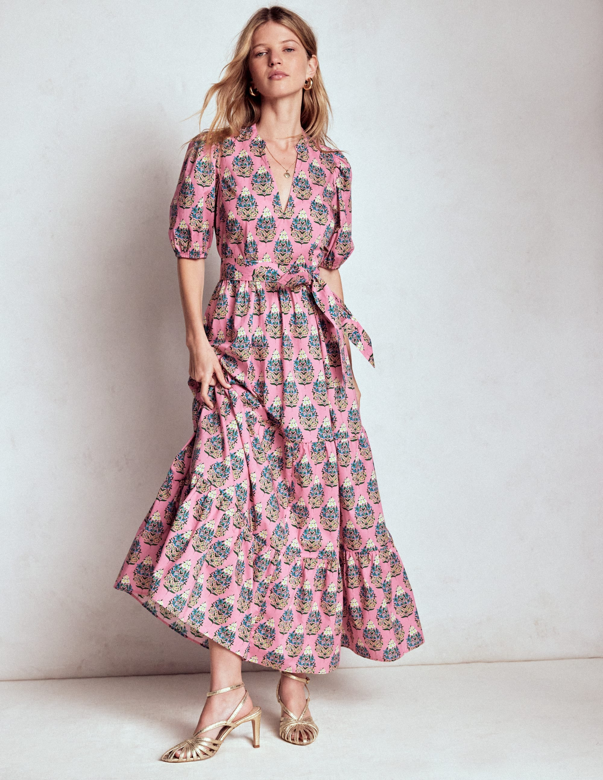 Christabel Cotton Midi Dress-Pink, Wildflower Bouquet | Boden (US)