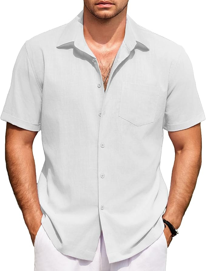 COOFANDY Mens Short Sleeve Button Down Shirts 100% Cotton Beach Style Textured Shirts | Amazon (US)