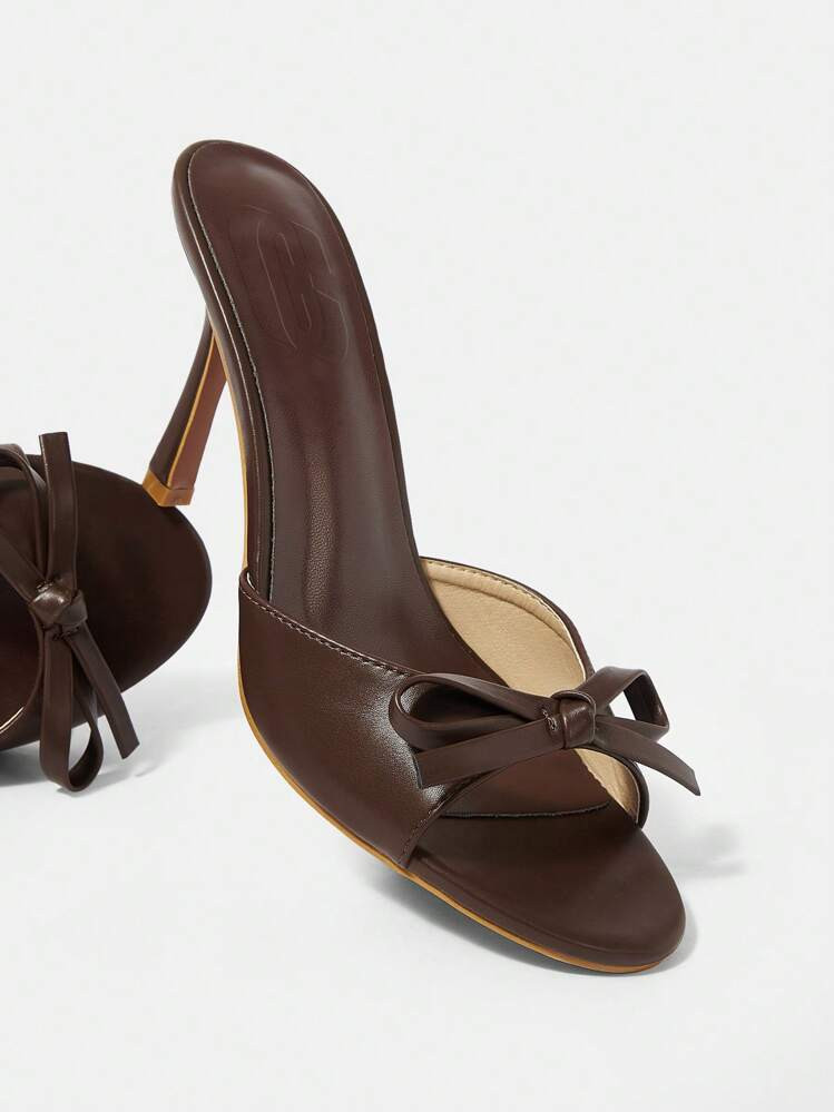 CUCCOO CHICEST Women's Brown Pu Open Toe Mules With Stiletto Heels Vacation Shoes Summer Elegant Sandals Spring Shoes Spring Break Easter Prom Heels | SHEIN