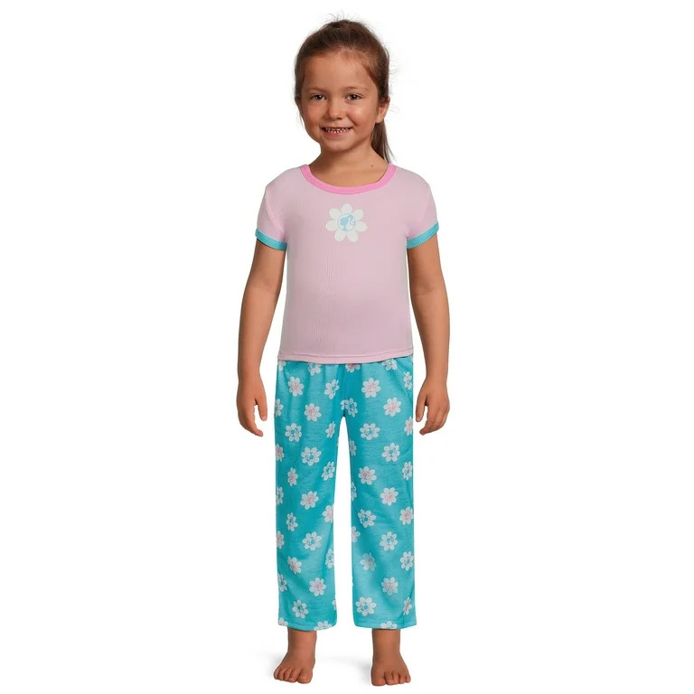 Barbie Toddler Girls Short Sleeve Rib Top Long Flare Pant Pajama Sleep Set, 2-Piece, Sizes 2T-5T | Walmart (US)