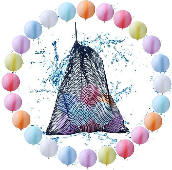 24 Pack Reusable Water Balloons Pool Water Balls Latex-Free Soft Silicone Water Splash Ball with ... | Amazon (US)