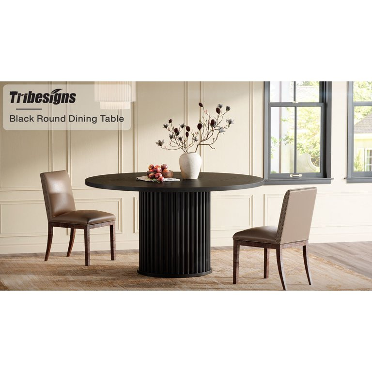 Tribesigns Black Round Dining Table for 4-6 People, 47.24-Inch Circle Wood Kitchen Table with Stu... | Walmart (US)