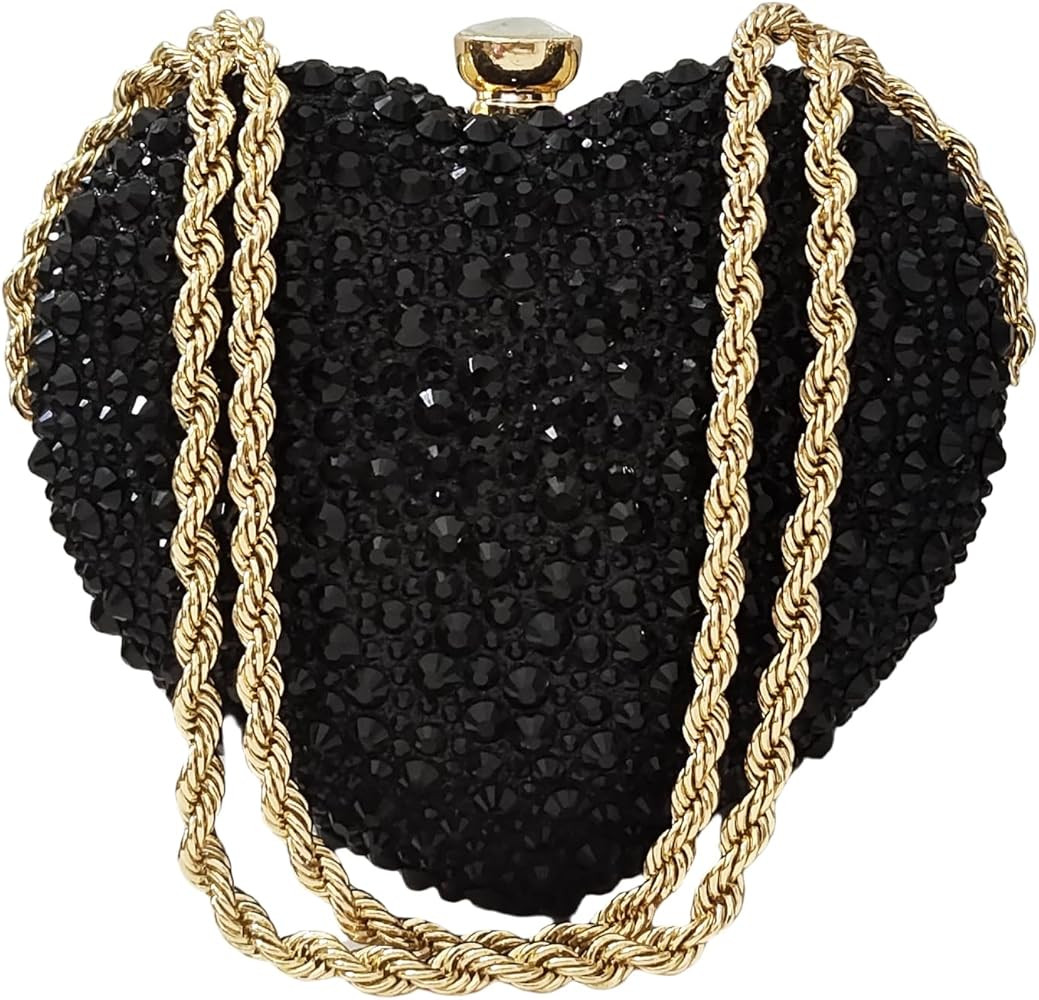 Cute Heart Shape Clutch Purse Mini Love Heart Rhinestone Wedding Handbag Party Twisted Chain Wome... | Amazon (US)