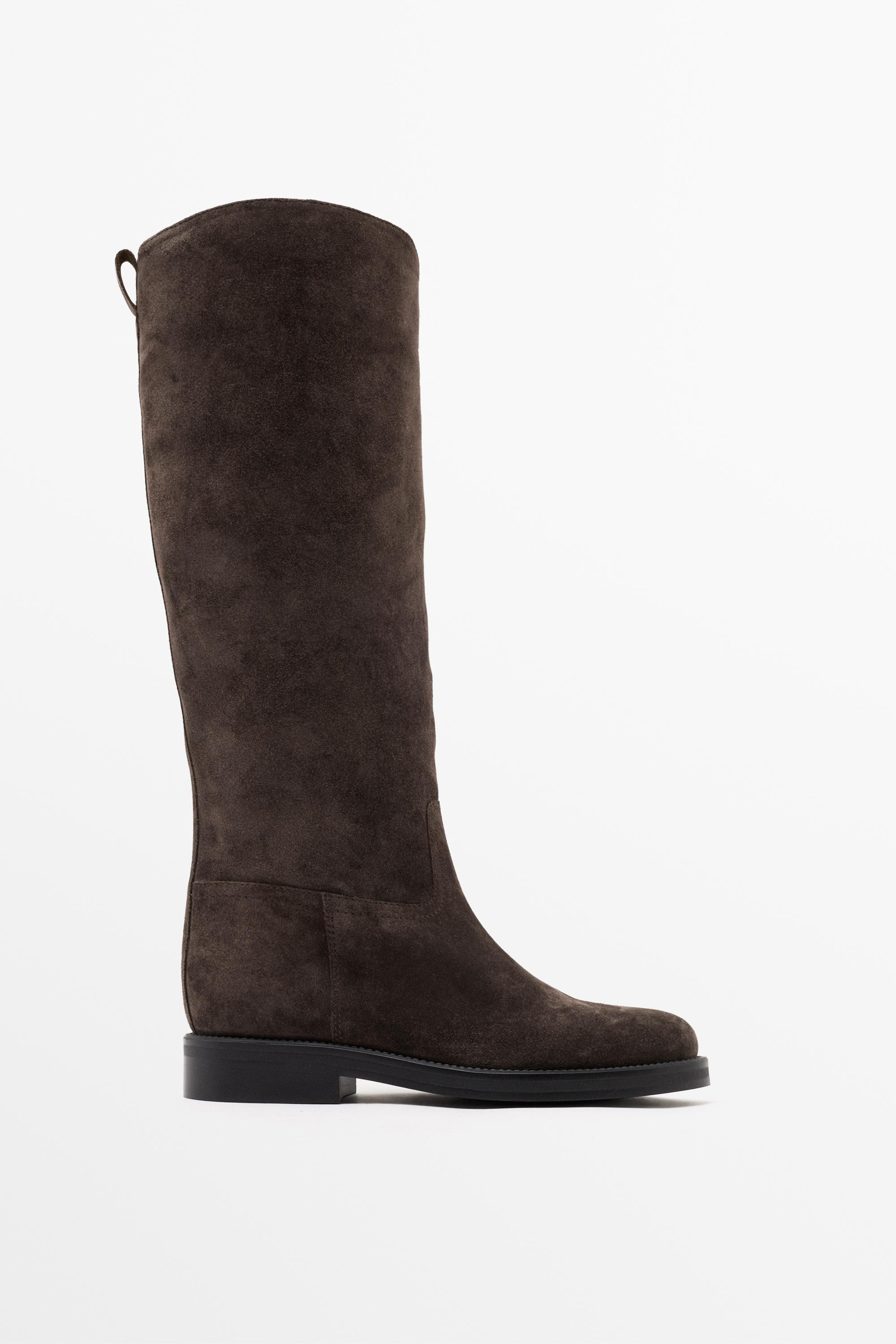 Split suede leather equestrian boot - BROWN | Massimo Dutti UK