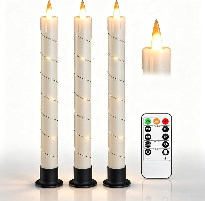 3 Pack Ivory Dripping Wax Flameless Candles, Realistic Dynamic Flame LED Taper Candles with Surro... | Amazon (US)