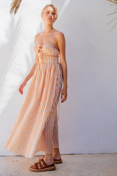 VRG GRL Halcyon Dreams Linen Midi Dress // Orange | VRG Grl