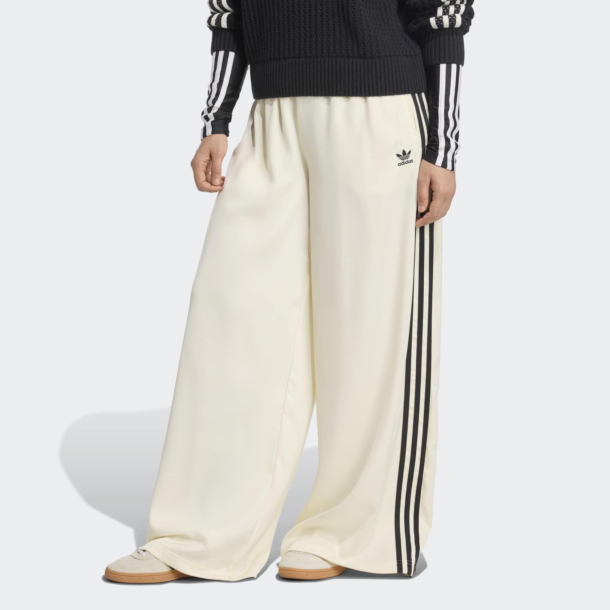 adidas Originals Women's Adicolor Satin Wide Leg Track Pants, Size 8, Cream White/Black | DICK'S Sporting Goods