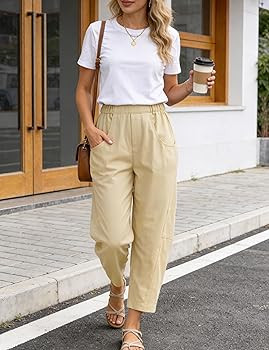 Women’s Baggy Wide Leg Pants Elastic Waist Comfy Lounge Pants Casual Travel Harem Pants with Po... | Amazon (US)