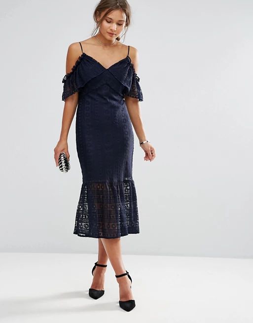 Liquorish Cold Shoulder Lace Midi Dress | ASOS US