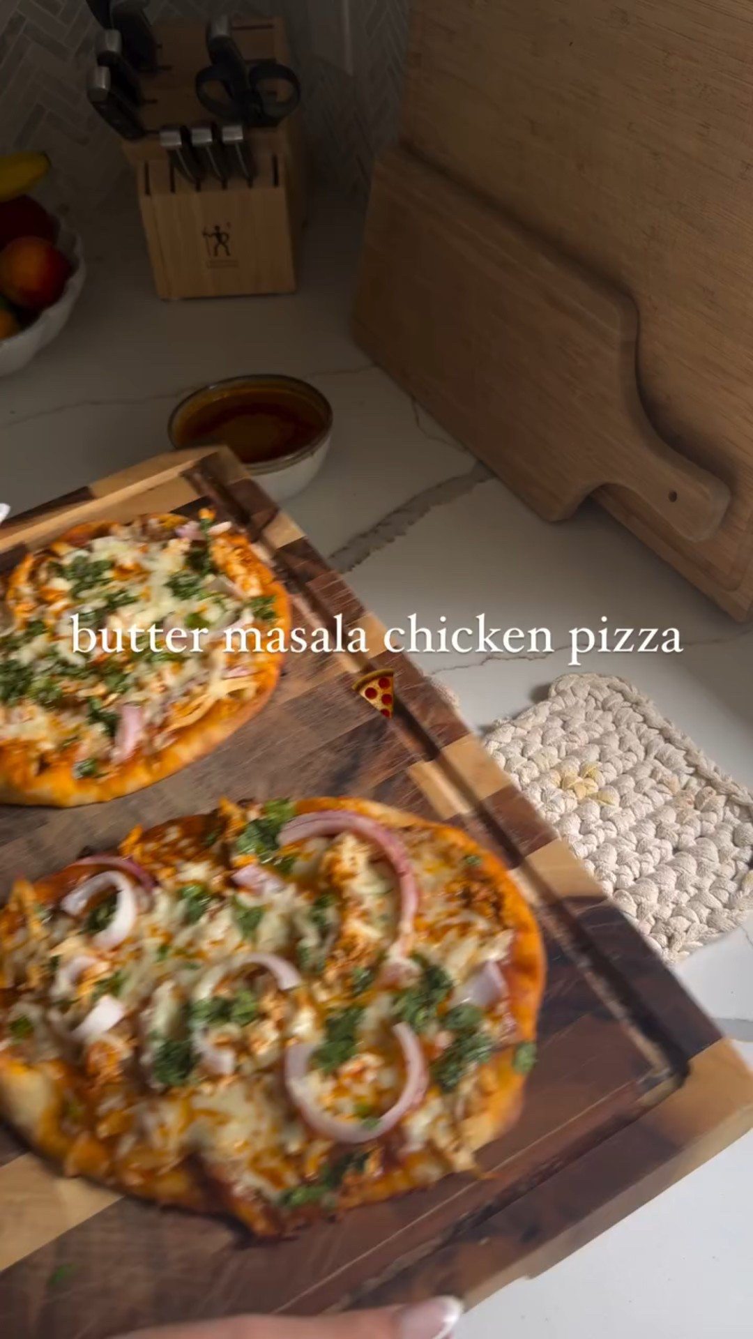 New obsession unlocked with this butter masala chicken pizza! 🍕 sometimes the most wonderful things happen when you combine delicious things, and this was no exception!! Bonus tip is to dip the pizza in the leftover @mayakaimalfoods butter masala sauce 🤤 

2 naan
12.5 oz jar butter masala @mayakaimalfoods
1/2 cup shredded chicken
1/4 red onion, sliced
1/2 cup mozzarella cheese
2 tbsp cilantro, chopped

1. Add naan to a baking sheet, mix sauce and pour about 1/4 cup over each naan. Top with chicken, red onion, cheese and cilantro.

2. Bake in oven at 400F until cheese is melted. Serve with remaining sauce! 

Gifted