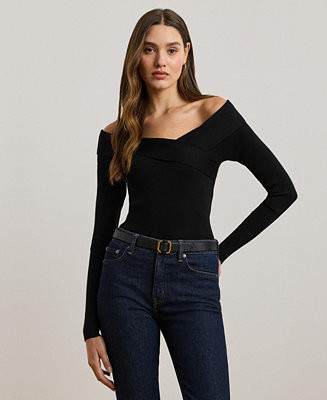 Lauren Ralph Lauren Women's Rib-Knit Off-the-Shoulder Sweater - Macy's | Macy's