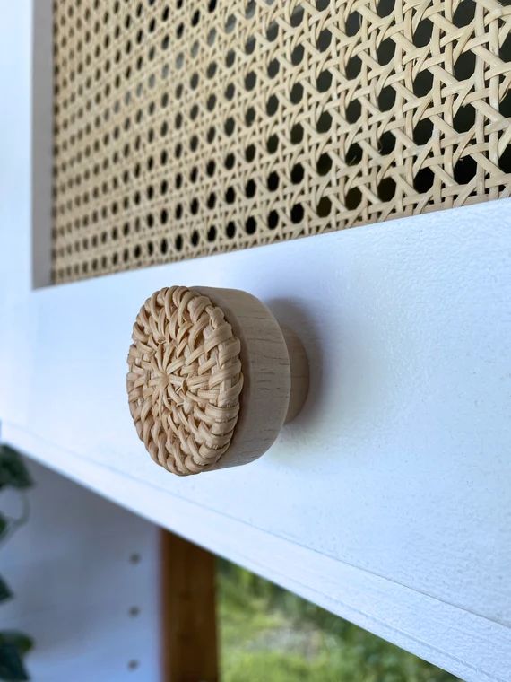 Wicker Wooden Rattan Door Knob Drawers Pull Natural Home Decor | Etsy | Etsy (US)