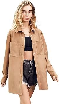 Amazon.com: Spring/Fall Casual Womens Button Down Faux Suede Jacket/Coat Soft Faux Leather Jacket... | Amazon (US)