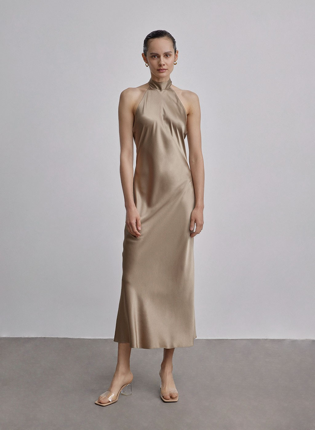 French Bow Halterneck Silk Maxi Dress | Silk Maison