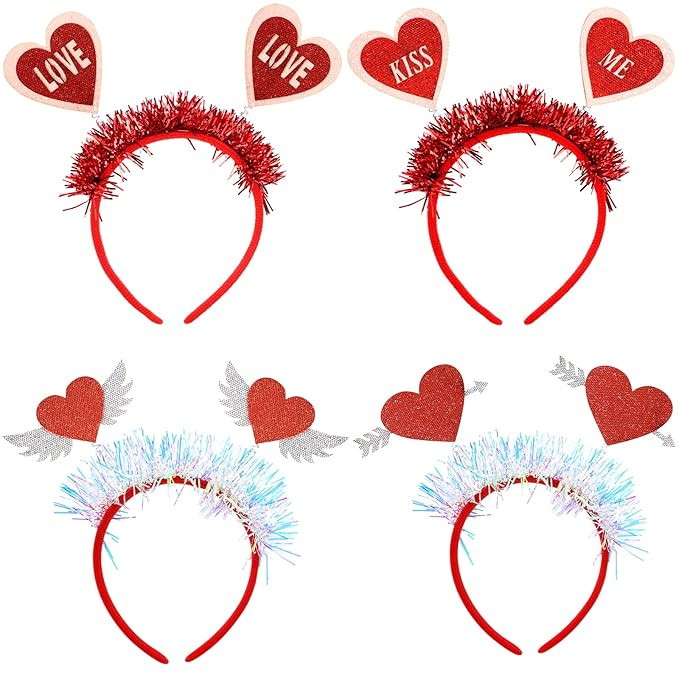 4 Pack Valentine's Day Heart Headbands Cute Headbands for Women Sequin Red Heart Headband Valenti... | Amazon (US)