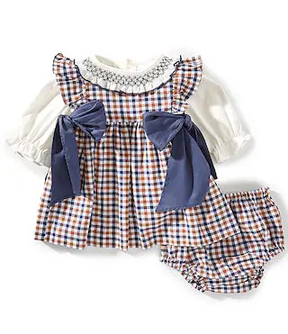 Edgehill Collection Baby Girls Long Sleeve Plaid Side-Bow Dress | Dillard's | Dillard's